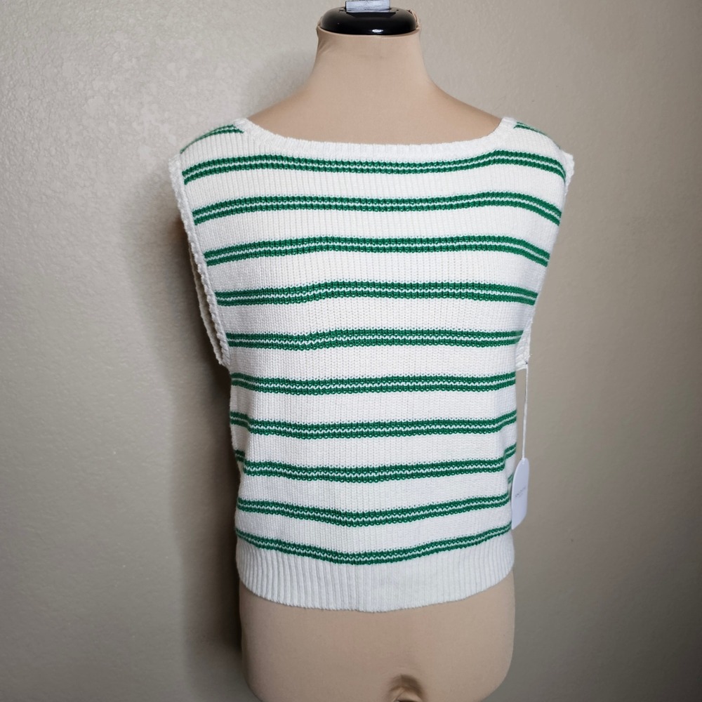 NWT Song of Style‎ Aimee Song Green White Striped Knit Sweater Vest Womens XL